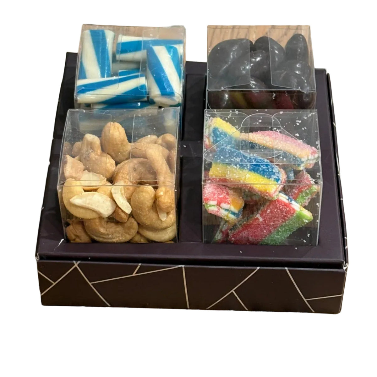 4 square shaped clear boxes with square tray (purple)
