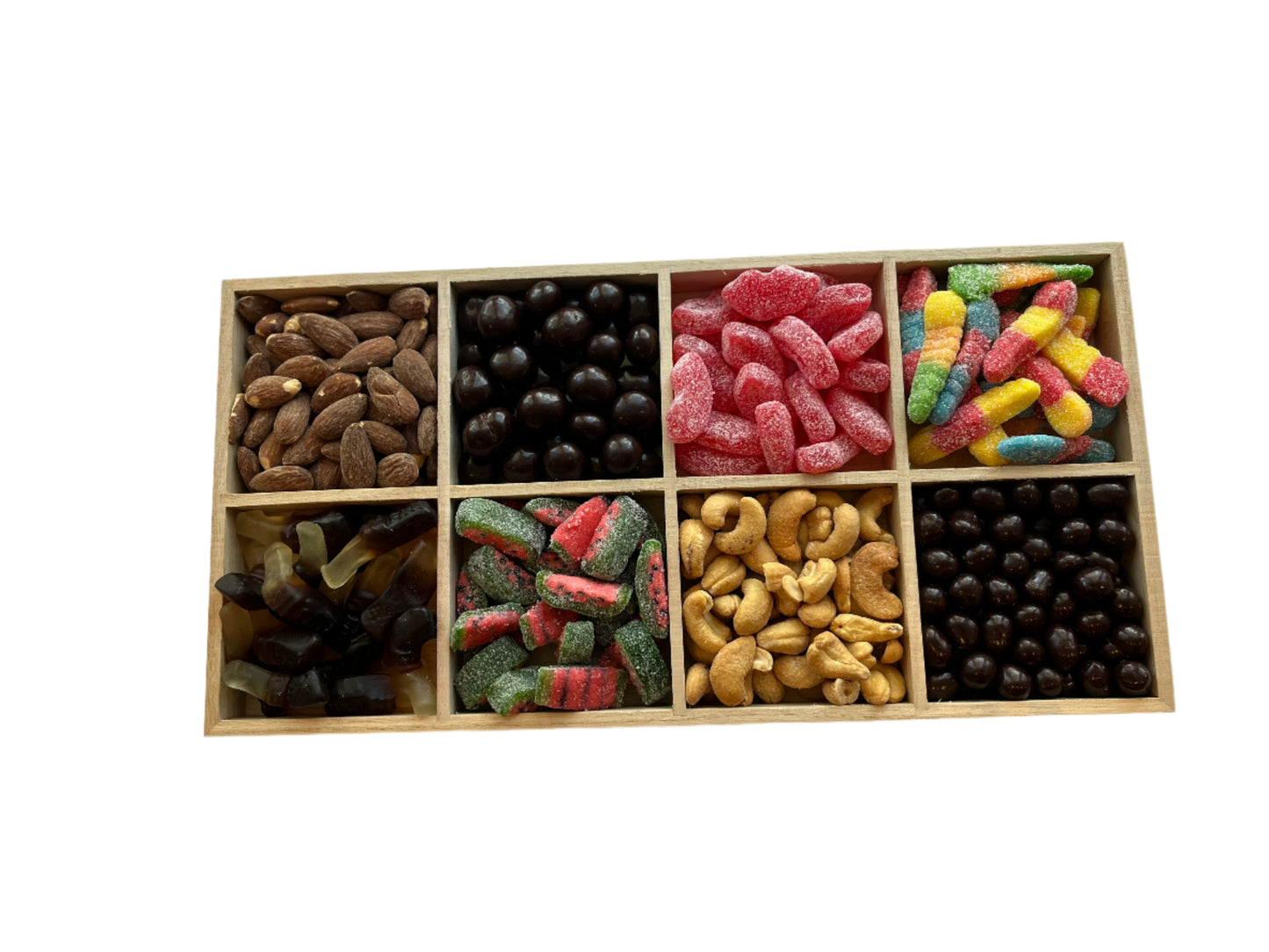 Rectangular 8 Sectional Wooden Tray 7"X14"X1.25"