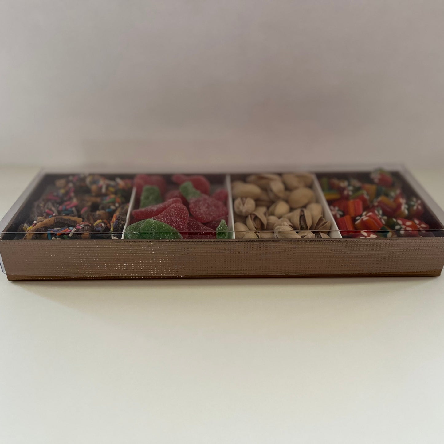 Four Section Gold Tray - Gift Box with Clear Cover