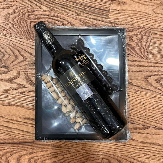 8x10 photo frame with wine, chocolate, and nuts